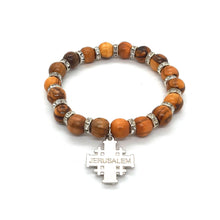 画像をギャラリービューアに読み込む, Hand Crafted Olive Wood Bead Bracelet with Jerusalem Cross and Decorative Beading