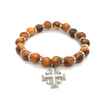 画像をギャラリービューアに読み込む, Hand Crafted Olive Wood Bead Bracelet with Jerusalem Cross and Decorative Beading