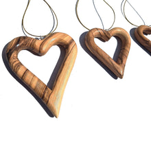 Load image into Gallery viewer, Hand Crafted Olive Wood Single Heart Hanging Decoration - various sizes