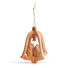 Load image into Gallery viewer, Christmas Tree Decoration Flight to Egypt In Bell 3D Handmade Of Olive Wood In Bethlehem The Holy Land OWO 039