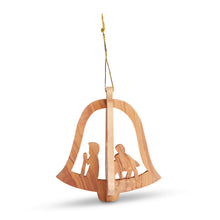 Load image into Gallery viewer, Christmas Tree Decoration Flight to Egypt In Bell 3D Handmade Of Olive Wood In Bethlehem The Holy Land OWO 039