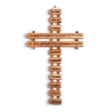 画像をギャラリービューアに読み込む, Lords Prayer Handmade Olive Wood Hanging Cross Crucifix With Our Father Engraving, Made In Bethlehem, Large OWC 006