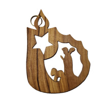 画像をギャラリービューアに読み込む, Shepherd in Candle 2D Christmas Tree Decoration Handmade of Olive Wood In Bethlehem The Holy Land OWO 068