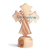 画像をギャラリービューアに読み込む, Small Hand Made Olive Wood Jerusalem Cross Crucifix With Base Made In The Holy Land Bethlehem