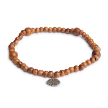 画像をギャラリービューアに読み込む, Hand Crafted Double Wrap Olive Wood Bead Bracelet with Silver Jerusalem Cross Pendent