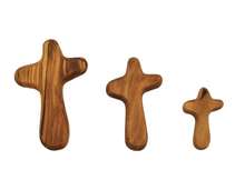 画像をギャラリービューアに読み込む, Hand carved olive wood holding cross, small medium and large, made in Bethlehem. Unique grain, fits in palm of hand