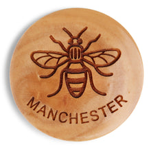 Load image into Gallery viewer, Handmade Olive Wood Manchester Bee Magnet