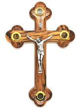 画像をギャラリービューアに読み込む, Four corner cross crucifix hand carved in Bethlehem from olive wood. Holy soil, olive tree leaves, incense, rose petals