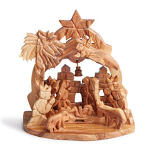 画像をギャラリービューアに読み込む, Olive Wood Pointed Roof Bell Nativity With Star Of Bethlehem Hand Made In Bethlehem