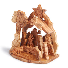 画像をギャラリービューアに読み込む, Olive Wood Pointed Roof Bell Nativity With Star Of Bethlehem Hand Made In Bethlehem