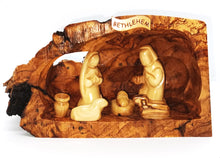 画像をギャラリービューアに読み込む, hand crafted nativity grotto, made in Bethlehem. faceless figures of Mary, Joseph, baby Jesus and lambs