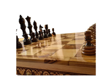 Load image into Gallery viewer, Chess Board, Handmade Olive Wood Chess Board With Detailed Individually Carved Figures Deluxe OWZ 001