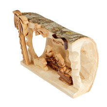 画像をギャラリービューアに読み込む, Nativity Scene Hand Carved Into An Olive Tree Log Keeping A Rustic Look Small Size Handmade In Bethlehem The Holy Land