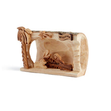 画像をギャラリービューアに読み込む, Nativity Scene Hand Carved Into An Olive Tree Log Keeping A Rustic Look Small Size Handmade In Bethlehem The Holy Land