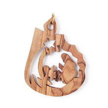 Load image into Gallery viewer, Christmas Tree Decoration Nativity Scene & Shooting Star In Candle 2D Handmade Of Olive Wood In Bethlehem The Holy Land