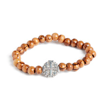 画像をギャラリービューアに読み込む, Hand Crafted Olive Wood Bead Bracelet with Silver Jerusalem Cross