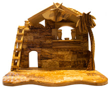 Load image into Gallery viewer, olive wood stable, made in Bethlehem. Star of Bethlehem

