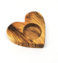 Load image into Gallery viewer, Handmade olive wood heart shaped tea light candle holder, hand made in Bethlehem 
