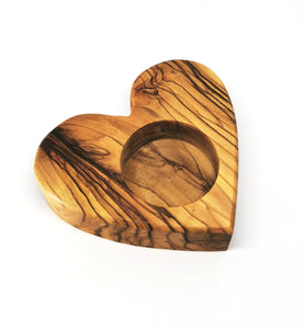 Handmade olive wood heart shaped tea light candle holder, hand made in Bethlehem 