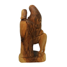 画像をギャラリービューアに読み込む, back of Hand carved olive wood statue made in Bethlehem. The flight to Egypt, Mary and Jesus on donkey, Joseph standing next to them