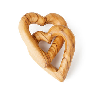 Love Hearts Entwined Linked Handmade Olive Wood Hearts of Love OWSN 016 017