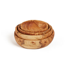 画像をギャラリービューアに読み込む, Set Of 4 Hand Carved Solid Olive Wood Stacking Bowls