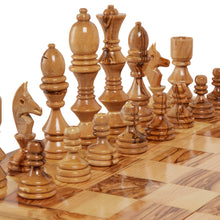 Load image into Gallery viewer, Chess Board, Handmade Olive Wood Chess Board With Detailed Individually Carved Figures Deluxe OWZ 001