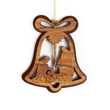 Load image into Gallery viewer, Bell Shaped Nativity Scene Double Layered Christmas Tree Decoration Made of Olive Wood in Bethlehem the Holy Land