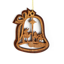 画像をギャラリービューアに読み込む, 3 Kings Bell Shaped Double Layered Christmas Tree Decoration Made of Olive Wood in Bethlehem