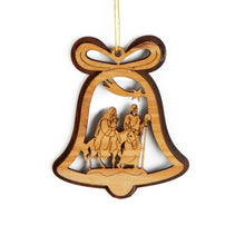 Load image into Gallery viewer, Bell Shaped Flight to Egypt Double Layered Christmas Tree Decoration Made of Olive Wood in Bethlehem