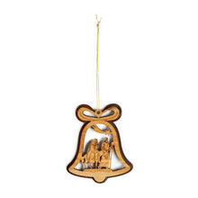 Load image into Gallery viewer, Bell Shaped Flight to Egypt Double Layered Christmas Tree Decoration Made of Olive Wood in Bethlehem