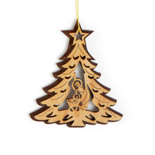 Load image into Gallery viewer, Christmas Tree Shaped Jesus in Manger Double Layered Hanging Decoration Made of Olive Wood in Bethelehm