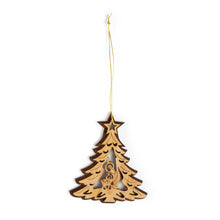 Load image into Gallery viewer, Christmas Tree Shaped Jesus in Manger Double Layered Hanging Decoration Made of Olive Wood in Bethelehm
