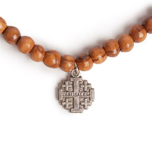画像をギャラリービューアに読み込む, Hand Crafted Double Wrap Olive Wood Bead Bracelet with Silver Jerusalem Cross Pendent