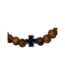 画像をギャラリービューアに読み込む, Handmade Olive Wood Bead Bracelet With Silver & Blue Cross
