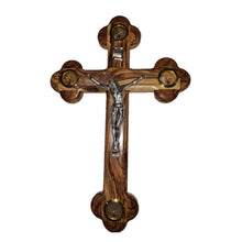 画像をギャラリービューアに読み込む, Handmade Olive Wood Four Corner Jerusalem Cross, Eastern Cross With Holy Soil, Olive Leaves, Rose Petals & Incense - Large OWC 002