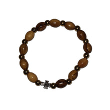 画像をギャラリービューアに読み込む, Handmade Olive Wood Bead Bracelet With Silver Cross