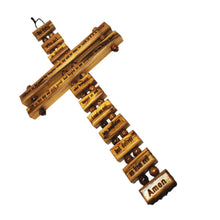 画像をギャラリービューアに読み込む, Lord's Prayer on olive wood cross, made in Bethlehem. Ladder style, to be hung on wall.