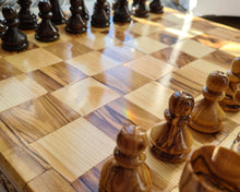 Load image into Gallery viewer, Chess Board, Handmade Olive Wood Chess Board With Detailed Individually Carved Figures Extra Large OWZ 001