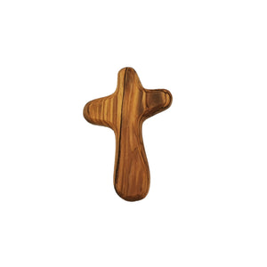 Hand carved olive wood holding cross, large, made in Bethlehem. Unique grain, fits in palm of hand