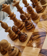 Load image into Gallery viewer, Chess Board, Handmade Olive Wood Chess Board With Detailed Individually Carved Figures Small