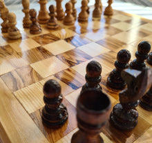 Load image into Gallery viewer, Chess Board, Handmade Olive Wood Chess Board With Detailed Individually Carved Figures Small