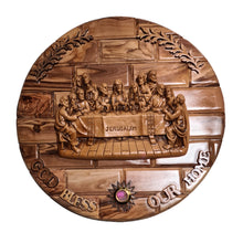 画像をギャラリービューアに読み込む, The Last Supper Round Hanging Wall Plaque On A Handmade Olive Wood Hanging Base From Bethlehem The Holy Land OWY 009