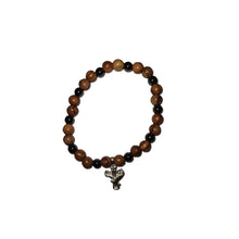 画像をギャラリービューアに読み込む, Hand Crafted Olive Wood Bead & Hematite Bead Bracelet with Silver Dove Cross