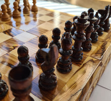 Load image into Gallery viewer, Chess Board, Handmade Olive Wood Chess Board With Detailed Individually Carved Figures Medium OWZ 001