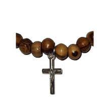 画像をギャラリービューアに読み込む, Pearl Bead and Olive Wood Bead Bracelet With Silver Cross