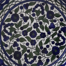 Load image into Gallery viewer, Hand-Painted Blue, Green and White Round Ceramic Serving Dish Made In The Holy Land
