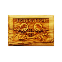 Load image into Gallery viewer, 2 Angels Jerusalem Rectangular Hand Crafted Olive Wood Fridge Magnet
