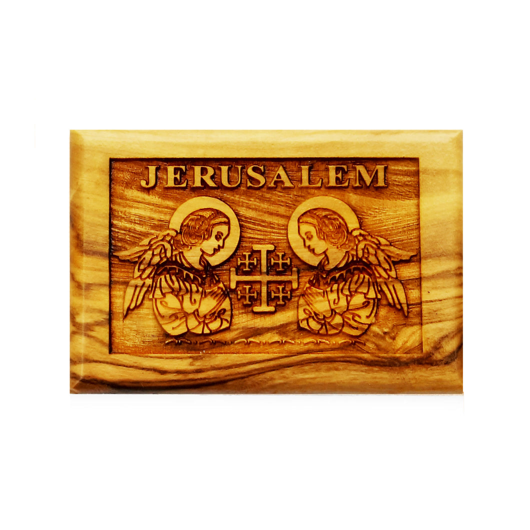 2 Angels Jersusalem Rectangular Hand Crafted Olive Wood Fridge Magnet