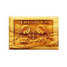Load image into Gallery viewer, 2 Angels Jerusalem Rectangular Hand Crafted Olive Wood Fridge Magnet
